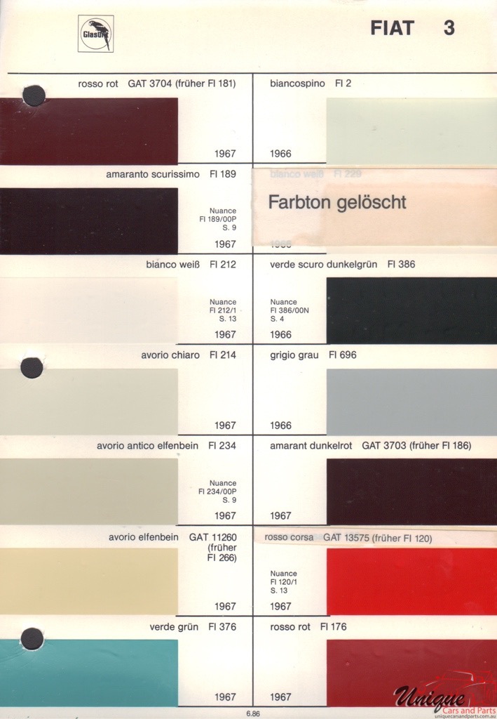 1967 Fiat Paint Charts Glasurit 1